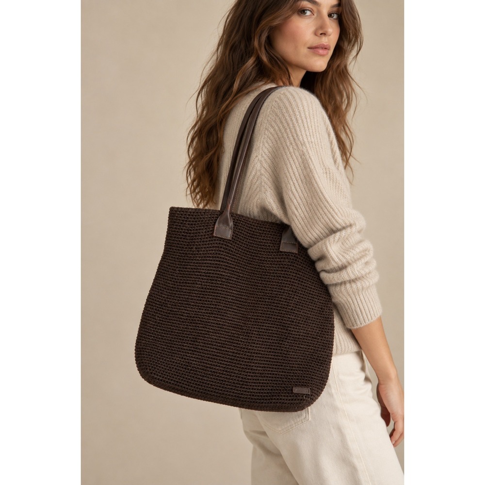 The Sak Elliott Lucca Brown Crochet Tote Bag Shoulder Purse